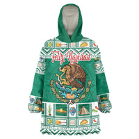 Personalized Mexico Christmas Wearable Blanket Hoodie Coat Of Arms With Aztec Mexican Patterns - Wonder Print Shop