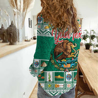 Personalized Mexico Christmas Women Casual Shirt Coat Of Arms With Aztec Mexican Patterns - Wonder Print Shop