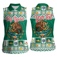 Personalized Mexico Christmas Women Sleeveless Polo Shirt Coat Of Arms With Aztec Mexican Patterns - Wonder Print Shop