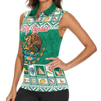 Personalized Mexico Christmas Women Sleeveless Polo Shirt Coat Of Arms With Aztec Mexican Patterns - Wonder Print Shop