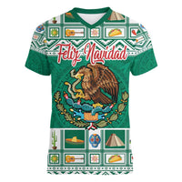 Personalized Mexico Christmas Women V-Neck T-Shirt Coat Of Arms With Aztec Mexican Patterns - Wonder Print Shop