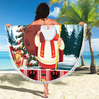 Personalized Germany Frohe Weihnachten Beach Blanket Cute Saint Nicholas With Christmas Tree - Wonder Print Shop