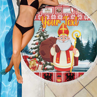 Personalized Germany Frohe Weihnachten Beach Blanket Cute Saint Nicholas With Christmas Tree - Wonder Print Shop