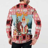 Personalized Germany Frohe Weihnachten Button Sweatshirt Cute Saint Nicholas With Christmas Tree - Wonder Print Shop