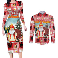 Personalized Germany Frohe Weihnachten Couples Matching Long Sleeve Bodycon Dress and Long Sleeve Button Shirt Cute Saint Nicholas With Christmas Tree - Wonder Print Shop