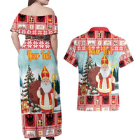 Personalized Germany Frohe Weihnachten Couples Matching Off Shoulder Maxi Dress and Hawaiian Shirt Cute Saint Nicholas With Christmas Tree - Wonder Print Shop