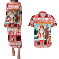 Personalized Germany Frohe Weihnachten Couples Matching Puletasi and Hawaiian Shirt Cute Saint Nicholas With Christmas Tree - Wonder Print Shop