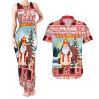 Personalized Germany Frohe Weihnachten Couples Matching Tank Maxi Dress and Hawaiian Shirt Cute Saint Nicholas With Christmas Tree - Wonder Print Shop