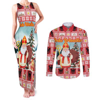 Personalized Germany Frohe Weihnachten Couples Matching Tank Maxi Dress and Long Sleeve Button Shirt Cute Saint Nicholas With Christmas Tree - Wonder Print Shop