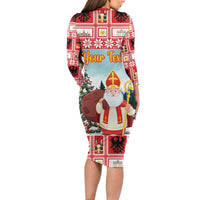 Personalized Germany Frohe Weihnachten Family Matching Long Sleeve Bodycon Dress and Hawaiian Shirt Cute Saint Nicholas With Christmas Tree - Wonder Print Shop
