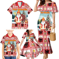 Personalized Germany Frohe Weihnachten Family Matching Mermaid Dress and Hawaiian Shirt Cute Saint Nicholas With Christmas Tree - Wonder Print Shop