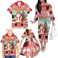 Personalized Germany Frohe Weihnachten Family Matching Off The Shoulder Long Sleeve Dress and Hawaiian Shirt Cute Saint Nicholas With Christmas Tree - Wonder Print Shop