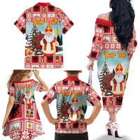 Personalized Germany Frohe Weihnachten Family Matching Off The Shoulder Long Sleeve Dress and Hawaiian Shirt Cute Saint Nicholas With Christmas Tree - Wonder Print Shop