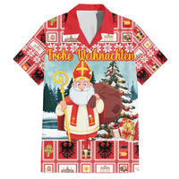 Personalized Germany Frohe Weihnachten Family Matching Off The Shoulder Long Sleeve Dress and Hawaiian Shirt Cute Saint Nicholas With Christmas Tree - Wonder Print Shop