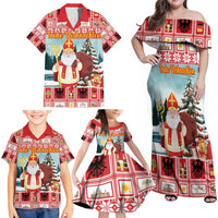 Personalized Germany Frohe Weihnachten Family Matching Off Shoulder Maxi Dress and Hawaiian Shirt Cute Saint Nicholas With Christmas Tree - Wonder Print Shop