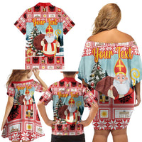 Personalized Germany Frohe Weihnachten Family Matching Off Shoulder Short Dress and Hawaiian Shirt Cute Saint Nicholas With Christmas Tree - Wonder Print Shop