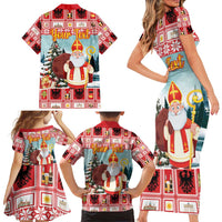 Personalized Germany Frohe Weihnachten Family Matching Short Sleeve Bodycon Dress and Hawaiian Shirt Cute Saint Nicholas With Christmas Tree - Wonder Print Shop