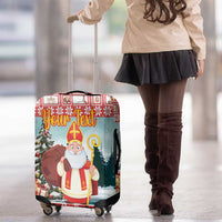 Personalized Germany Frohe Weihnachten Luggage Cover Cute Saint Nicholas With Christmas Tree - Wonder Print Shop