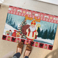 Personalized Germany Frohe Weihnachten Rubber Doormat Cute Saint Nicholas With Christmas Tree - Wonder Print Shop