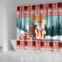 Personalized Germany Frohe Weihnachten Shower Curtain Cute Saint Nicholas With Christmas Tree