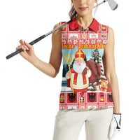 Personalized Germany Frohe Weihnachten Women Sleeveless Polo Shirt Cute Saint Nicholas With Christmas Tree - Wonder Print Shop