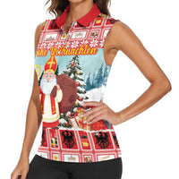 Personalized Germany Frohe Weihnachten Women Sleeveless Polo Shirt Cute Saint Nicholas With Christmas Tree - Wonder Print Shop