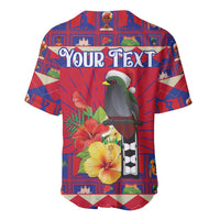 Personalized Haiti Jwaye Nowel Baseball Jersey Hispaniolan Trogon With Hibiscus Flowers - Wonder Print Shop