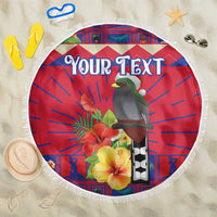Personalized Haiti Jwaye Nowel Beach Blanket Hispaniolan Trogon With Hibiscus Flowers - Wonder Print Shop