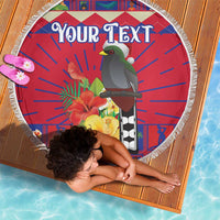 Personalized Haiti Jwaye Nowel Beach Blanket Hispaniolan Trogon With Hibiscus Flowers - Wonder Print Shop