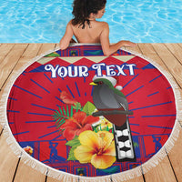 Personalized Haiti Jwaye Nowel Beach Blanket Hispaniolan Trogon With Hibiscus Flowers - Wonder Print Shop