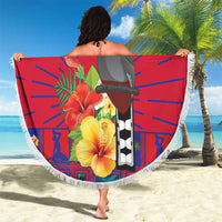 Personalized Haiti Jwaye Nowel Beach Blanket Hispaniolan Trogon With Hibiscus Flowers - Wonder Print Shop
