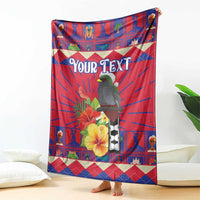 Personalized Haiti Jwaye Nowel Blanket Hispaniolan Trogon With Hibiscus Flowers