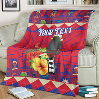 Personalized Haiti Jwaye Nowel Blanket Hispaniolan Trogon With Hibiscus Flowers