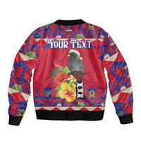 Personalized Haiti Jwaye Nowel Bomber Jacket Hispaniolan Trogon With Hibiscus Flowers - Wonder Print Shop