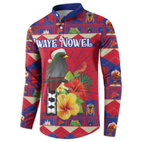 Personalized Haiti Jwaye Nowel Button Sweatshirt Hispaniolan Trogon With Hibiscus Flowers - Wonder Print Shop