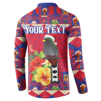Personalized Haiti Jwaye Nowel Button Sweatshirt Hispaniolan Trogon With Hibiscus Flowers - Wonder Print Shop