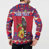 Personalized Haiti Jwaye Nowel Button Sweatshirt Hispaniolan Trogon With Hibiscus Flowers - Wonder Print Shop