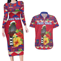 Personalized Haiti Jwaye Nowel Couples Matching Long Sleeve Bodycon Dress and Hawaiian Shirt Hispaniolan Trogon With Hibiscus Flowers - Wonder Print Shop