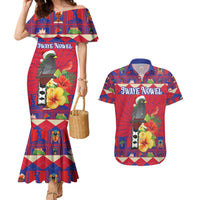 Personalized Haiti Jwaye Nowel Couples Matching Mermaid Dress and Hawaiian Shirt Hispaniolan Trogon With Hibiscus Flowers - Wonder Print Shop