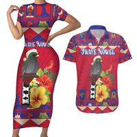 Personalized Haiti Jwaye Nowel Couples Matching Short Sleeve Bodycon Dress and Hawaiian Shirt Hispaniolan Trogon With Hibiscus Flowers - Wonder Print Shop