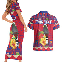 Personalized Haiti Jwaye Nowel Couples Matching Short Sleeve Bodycon Dress and Hawaiian Shirt Hispaniolan Trogon With Hibiscus Flowers - Wonder Print Shop