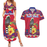 Personalized Haiti Jwaye Nowel Couples Matching Summer Maxi Dress and Hawaiian Shirt Hispaniolan Trogon With Hibiscus Flowers - Wonder Print Shop