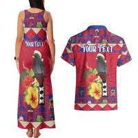 Personalized Haiti Jwaye Nowel Couples Matching Tank Maxi Dress and Hawaiian Shirt Hispaniolan Trogon With Hibiscus Flowers - Wonder Print Shop