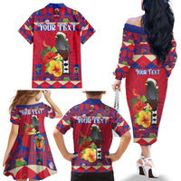 Personalized Haiti Jwaye Nowel Family Matching Off The Shoulder Long Sleeve Dress and Hawaiian Shirt Hispaniolan Trogon With Hibiscus Flowers - Wonder Print Shop