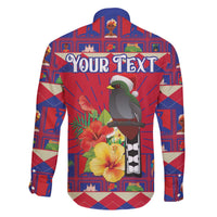 Personalized Haiti Jwaye Nowel Family Matching Off The Shoulder Long Sleeve Dress and Hawaiian Shirt Hispaniolan Trogon With Hibiscus Flowers - Wonder Print Shop