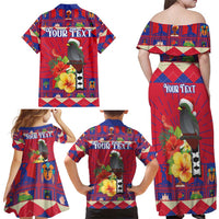 Personalized Haiti Jwaye Nowel Family Matching Off Shoulder Maxi Dress and Hawaiian Shirt Hispaniolan Trogon With Hibiscus Flowers - Wonder Print Shop
