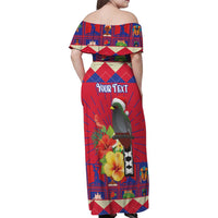 Personalized Haiti Jwaye Nowel Family Matching Off Shoulder Maxi Dress and Hawaiian Shirt Hispaniolan Trogon With Hibiscus Flowers - Wonder Print Shop