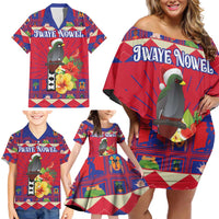 Personalized Haiti Jwaye Nowel Family Matching Off Shoulder Short Dress and Hawaiian Shirt Hispaniolan Trogon With Hibiscus Flowers - Wonder Print Shop