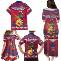Personalized Haiti Jwaye Nowel Family Matching Puletasi and Hawaiian Shirt Hispaniolan Trogon With Hibiscus Flowers - Wonder Print Shop
