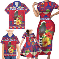 Personalized Haiti Jwaye Nowel Family Matching Short Sleeve Bodycon Dress and Hawaiian Shirt Hispaniolan Trogon With Hibiscus Flowers - Wonder Print Shop